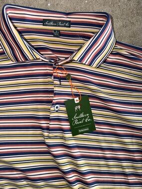 Southern Point Co. Men’s Multi-Stripe Polo - Navy, Red & Cream